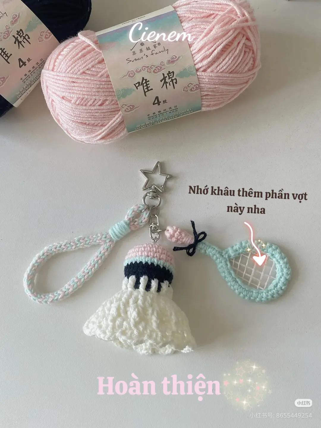 Hướng dẫn móc len cầu lông và vợt cầu lông dễ thương