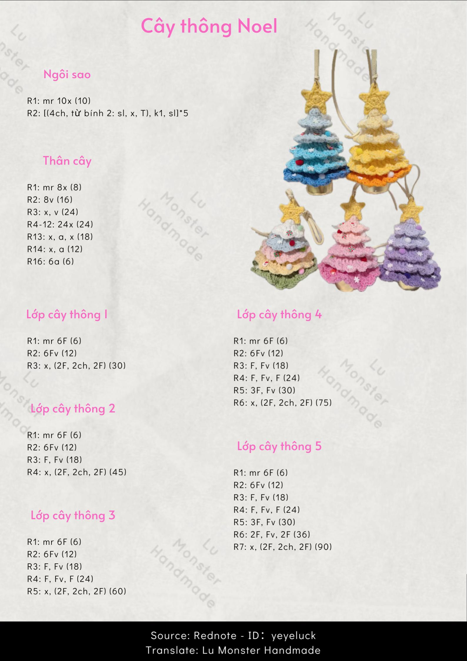 Hướng dẫn móc len cây thông Noel nhiều màu sắc dễ thương