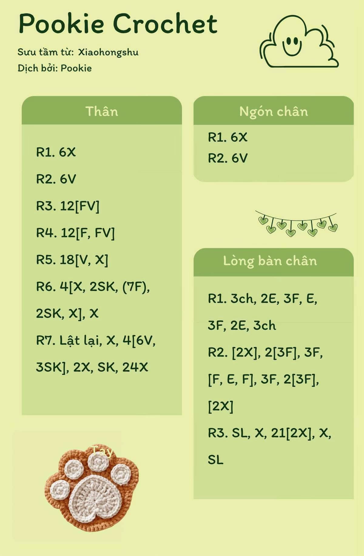 Hướng dẫn móc len chân thú màu nâu kem dễ thương