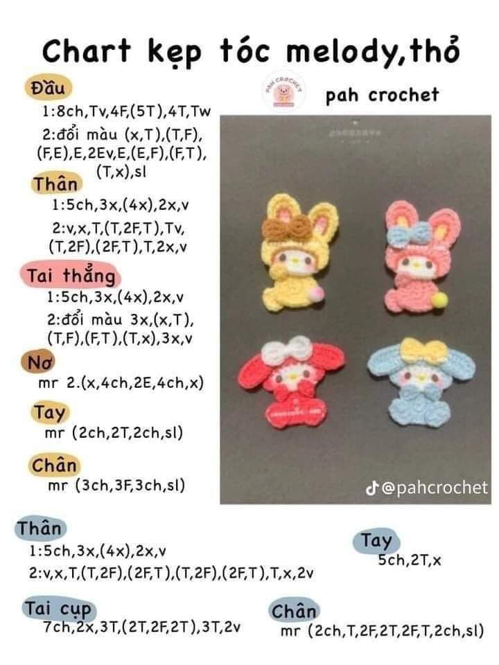 Hướng dẫn móc len chart phẳng hình dưa hấu, anh đào và bắp