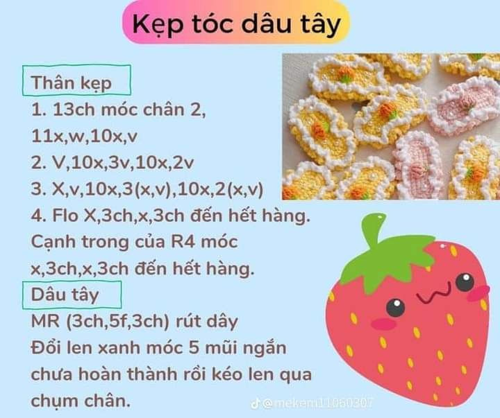 Hướng dẫn móc len chart phẳng hình dưa hấu, anh đào và bắp