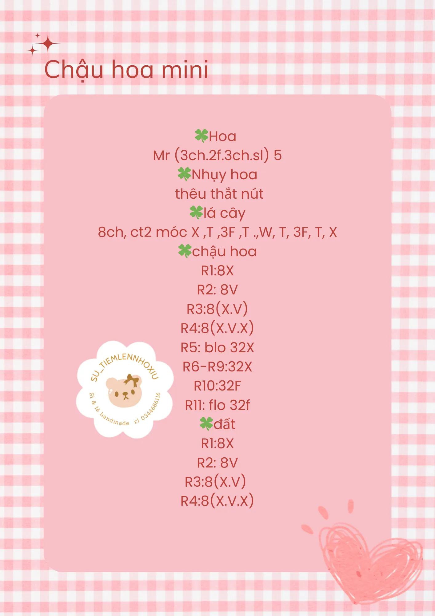 Hướng dẫn móc len chậu hoa mini màu hồng vàng dễ thương