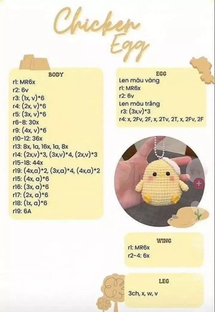 Hướng dẫn móc len chi tiết: Búp bê thỏ, Gấu Pooh và Gà Trứng với bảng chỉ dẫn từng bước