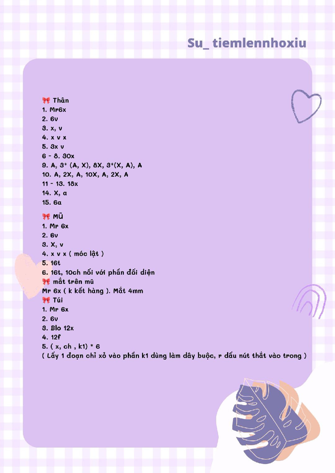 Hướng dẫn móc len chìa khóa gấu trúc mũ hồng