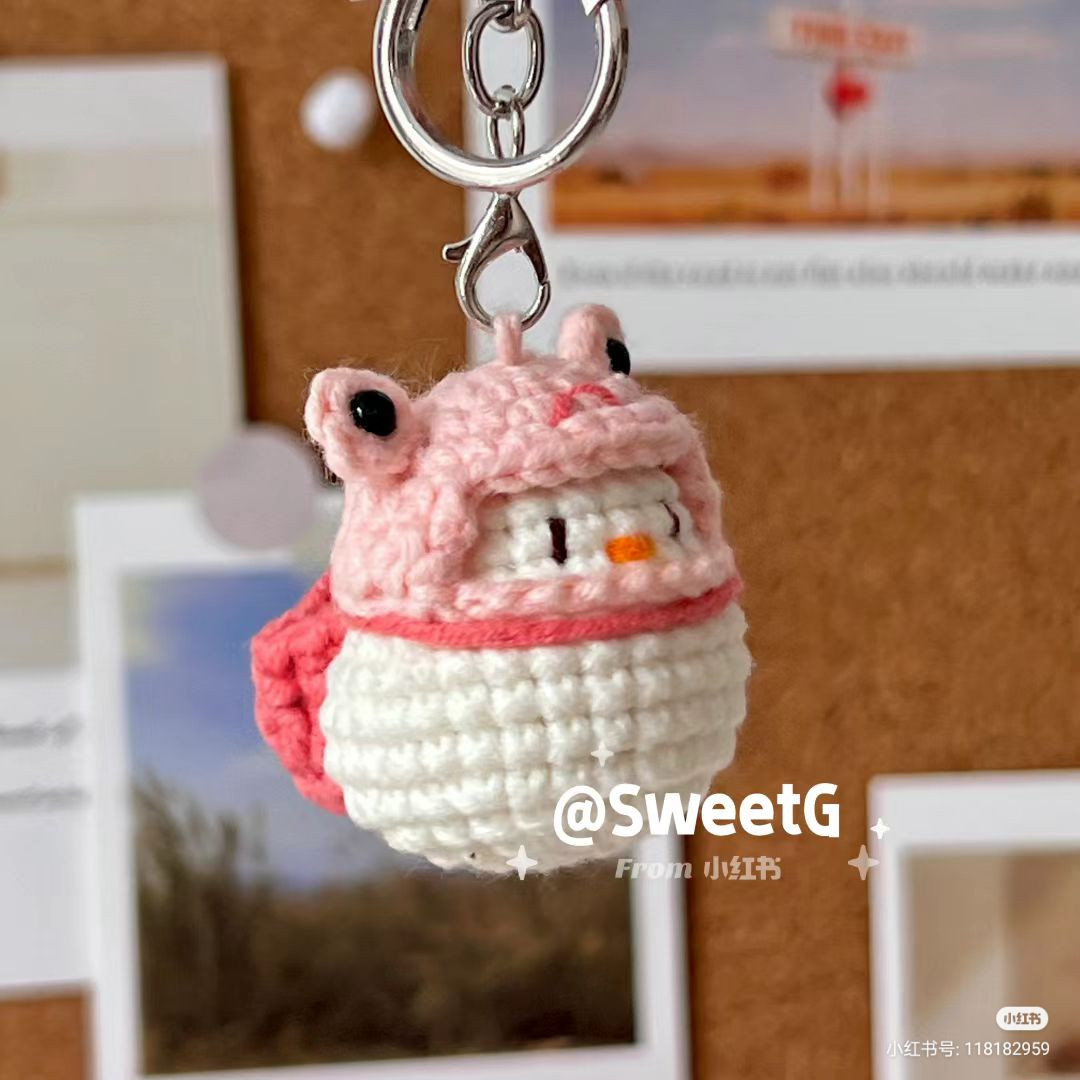 Hướng dẫn móc len chìa khóa gấu trúc mũ hồng