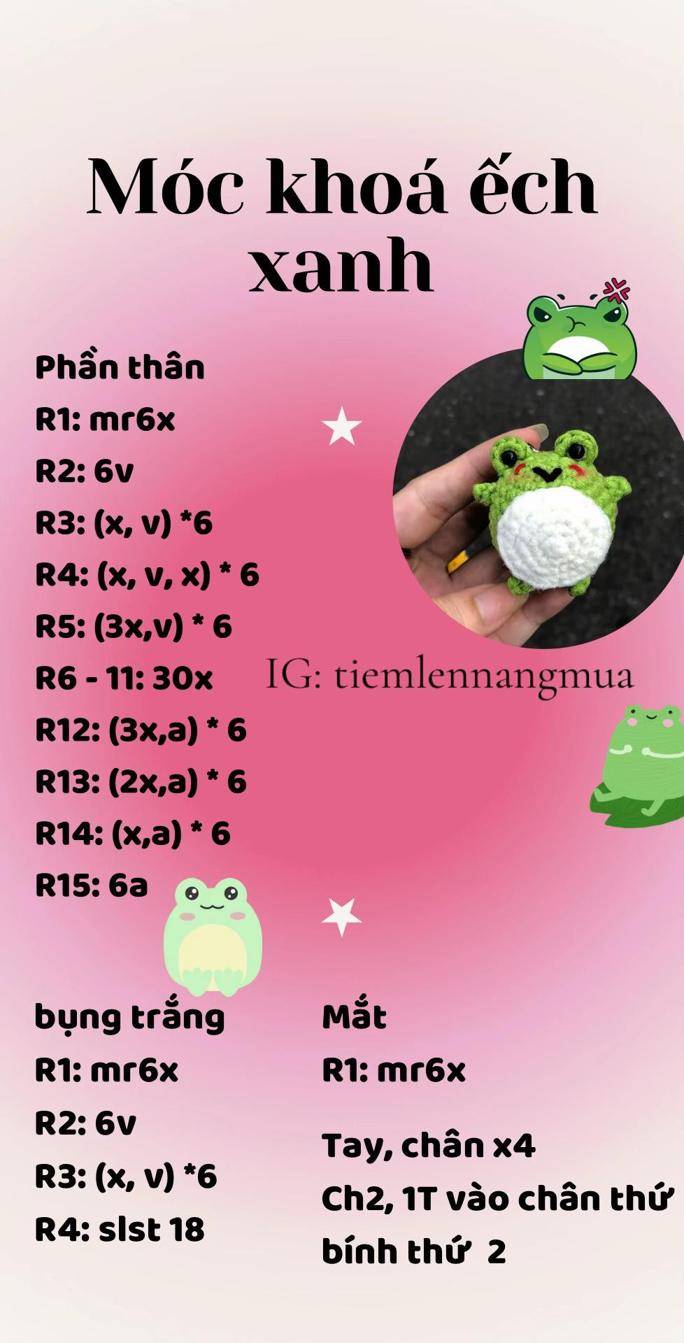 Hướng dẫn móc len chìa khóa hình con ếch xanh dễ thương