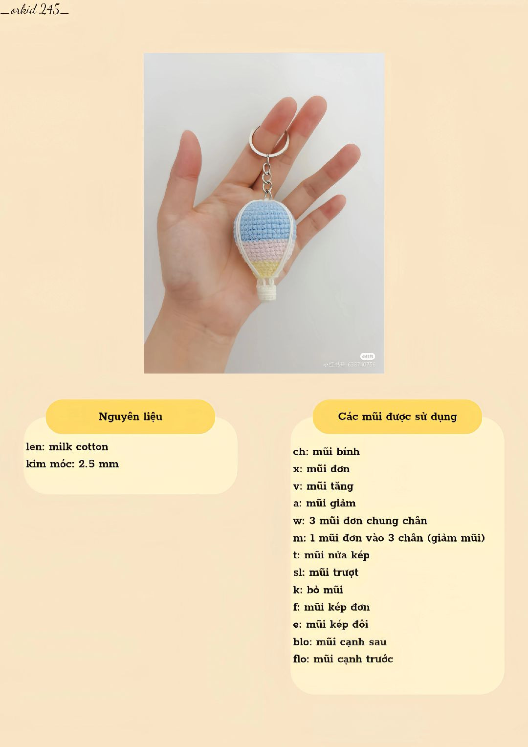 Hướng dẫn móc len chìa khóa hình khinh khí cầu pastel