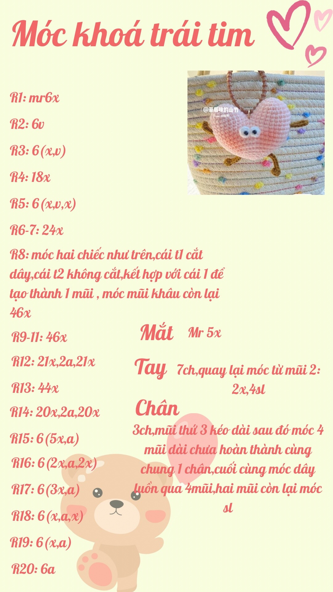 Hướng dẫn móc len chìa khóa hình trái tim dễ thương