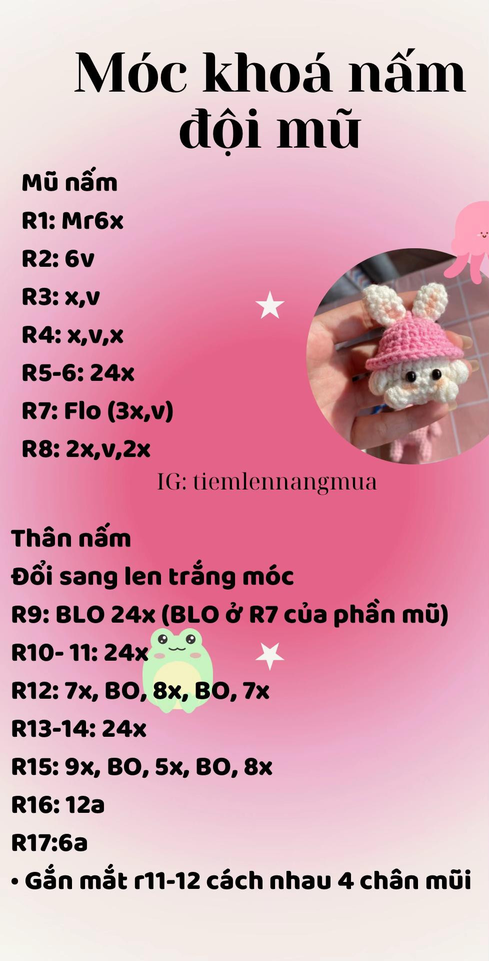 Hướng dẫn móc len chìa khóa nấm đội mũ dễ thương