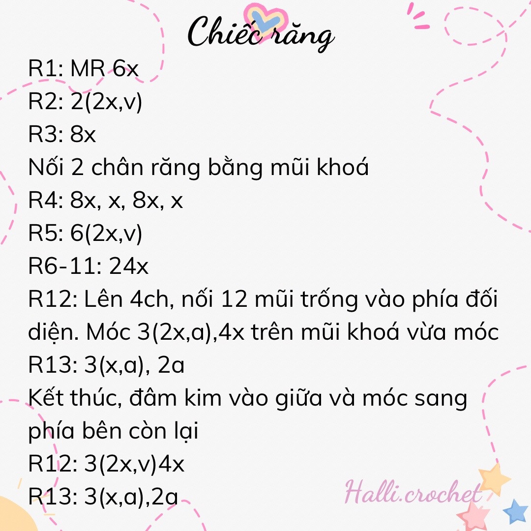 Hướng dẫn móc len chiếc răng dễ thương
