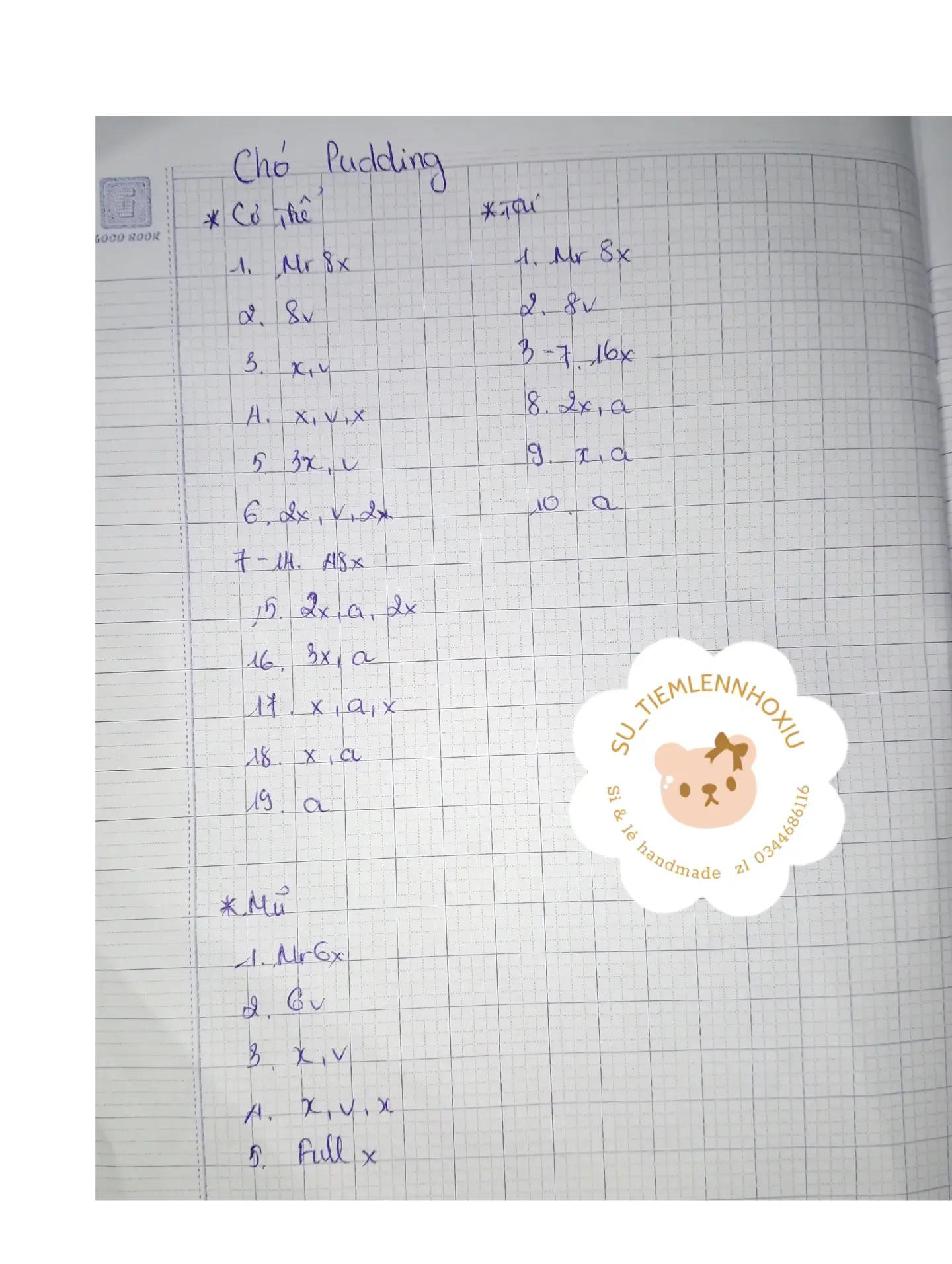 Hướng dẫn móc len Chó Pudding: Chart chi tiết cho thân, tai và mũ với tông màu vàng kem dễ thương