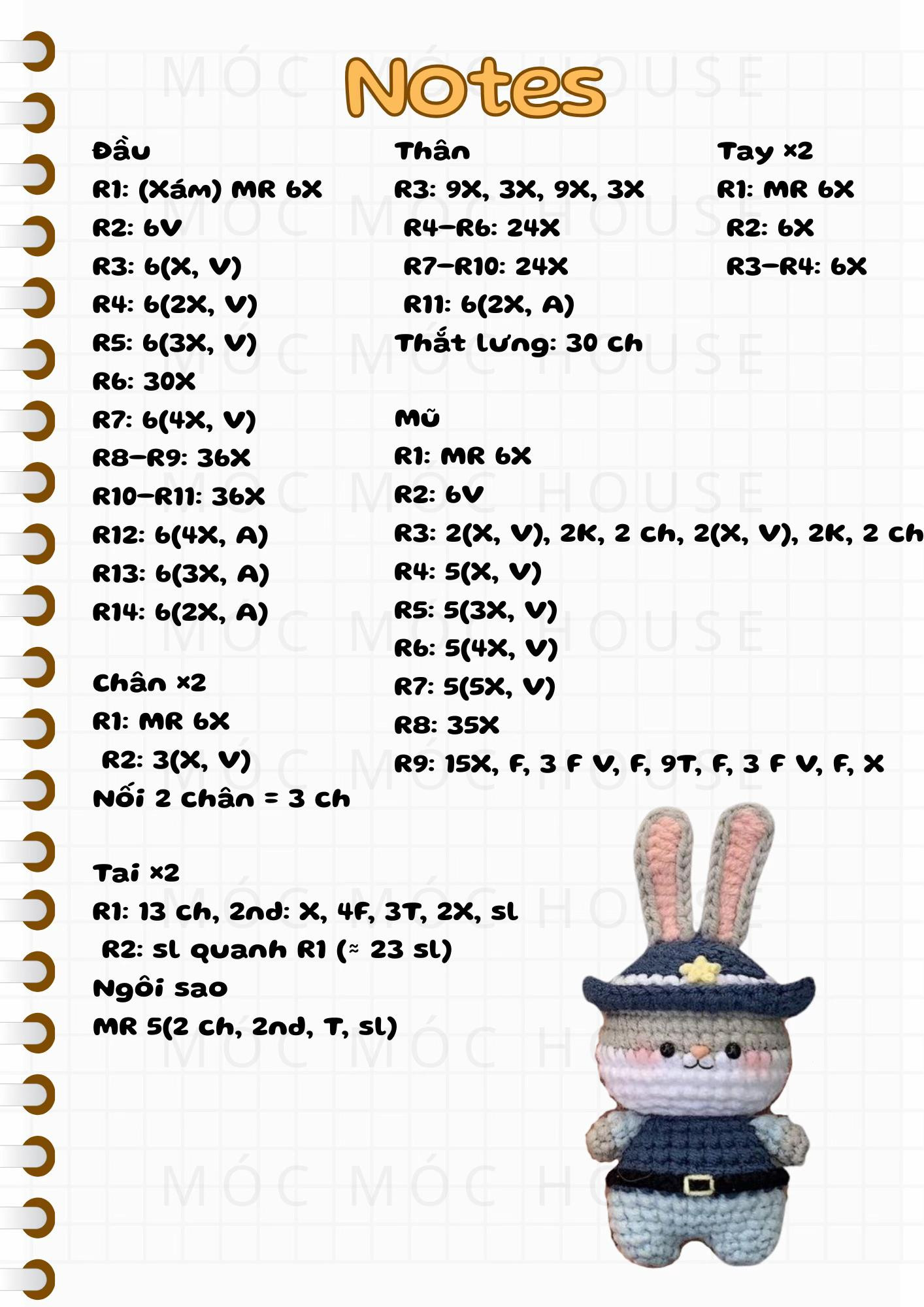 Hướng dẫn móc len chú Cáo và Thỏ cảnh sát Zootopia