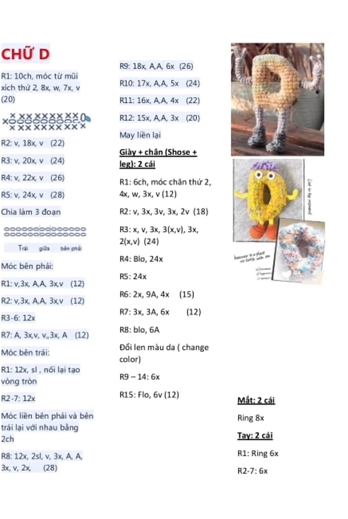 Hướng dẫn móc len chữ D hình người dễ thương