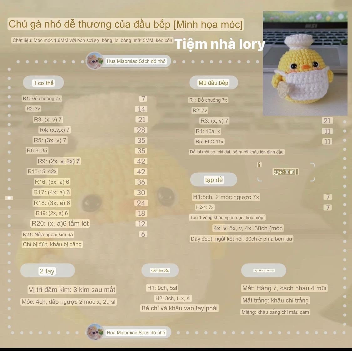 Hướng dẫn móc len chú gà đầu bếp dễ thương