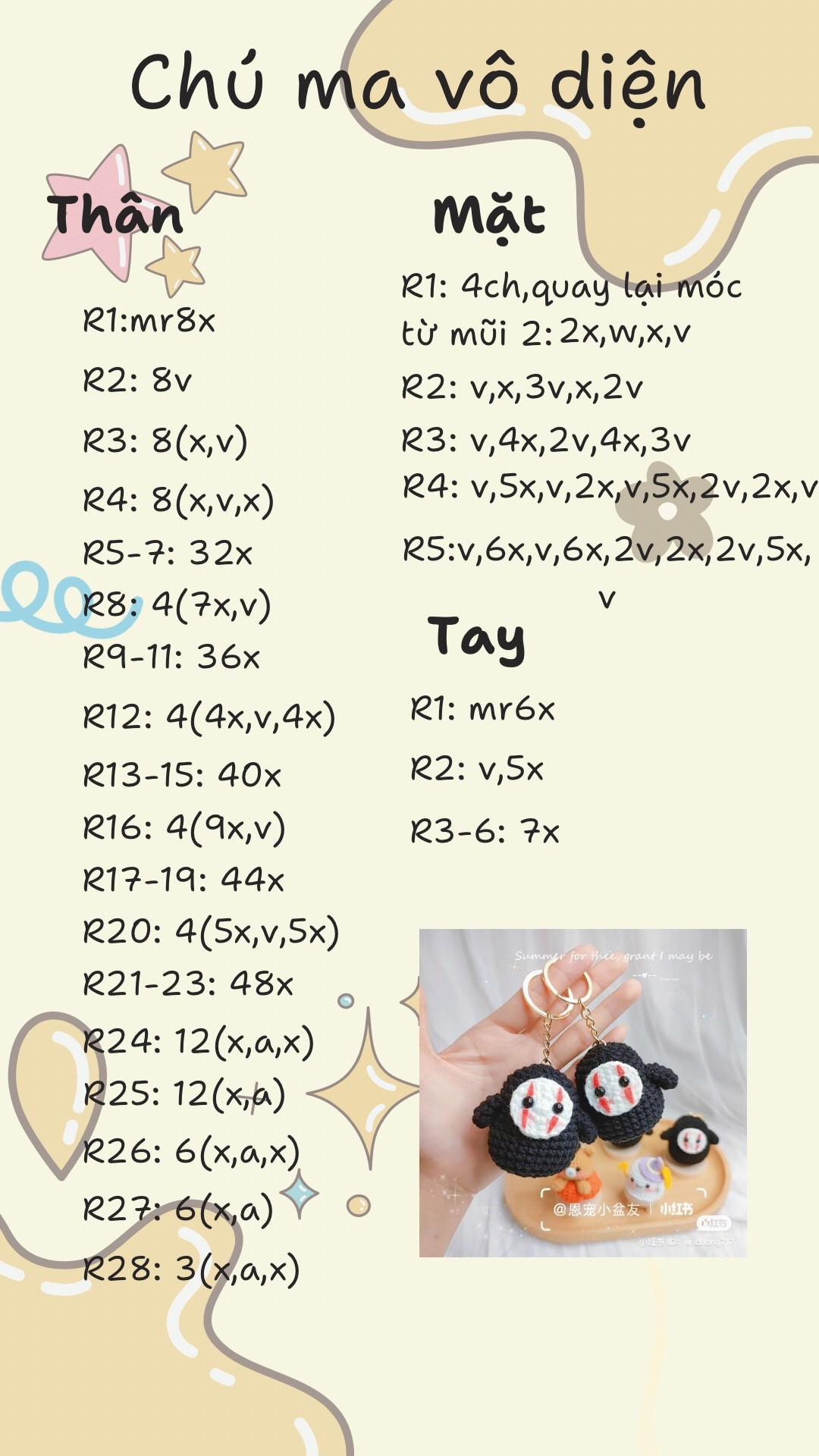 Hướng dẫn móc len chú ma vô diện No Face đen trắng dễ thương