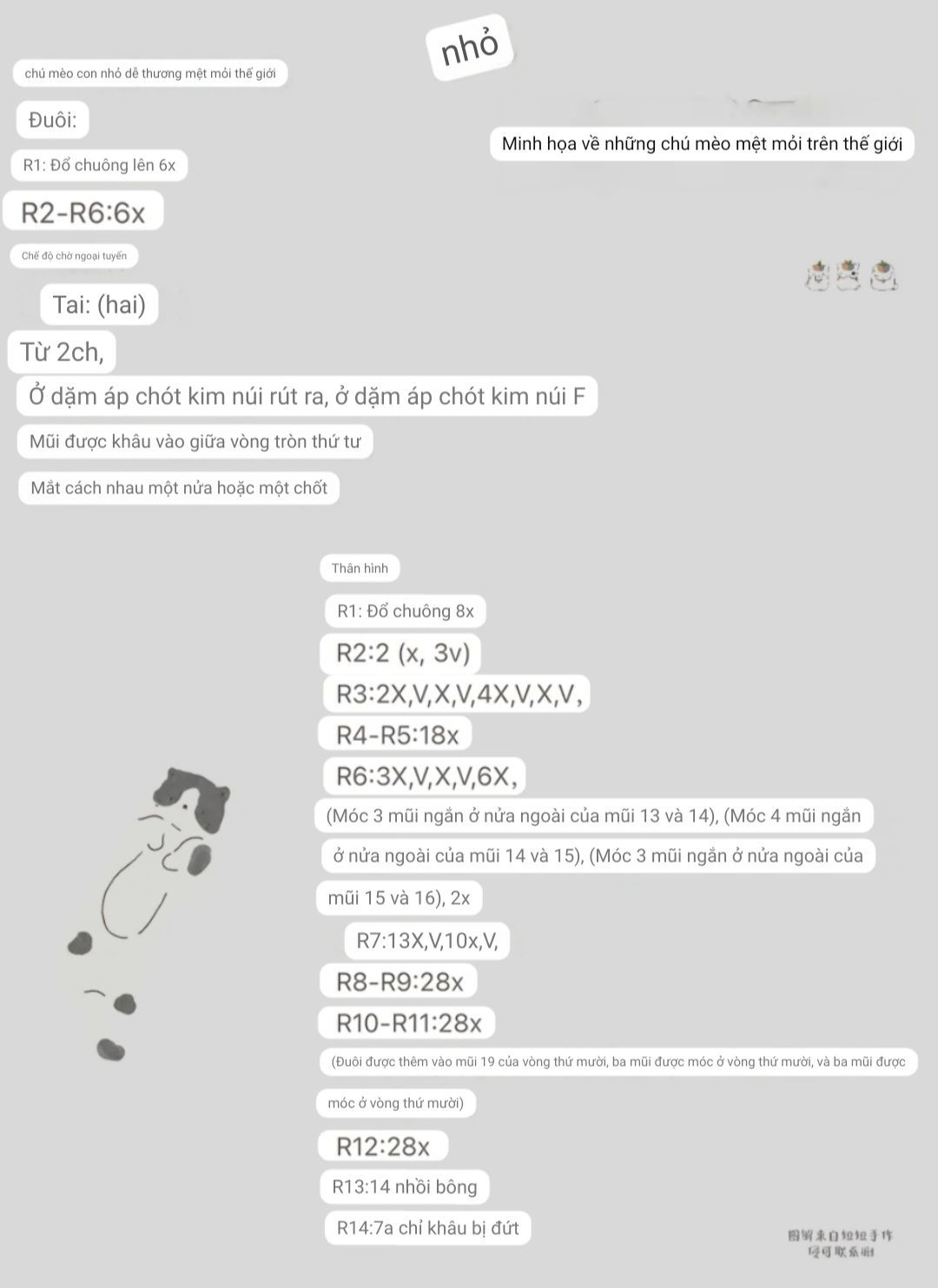 Hướng dẫn móc len chú mèo nhỏ dễ thương mệt mỏi