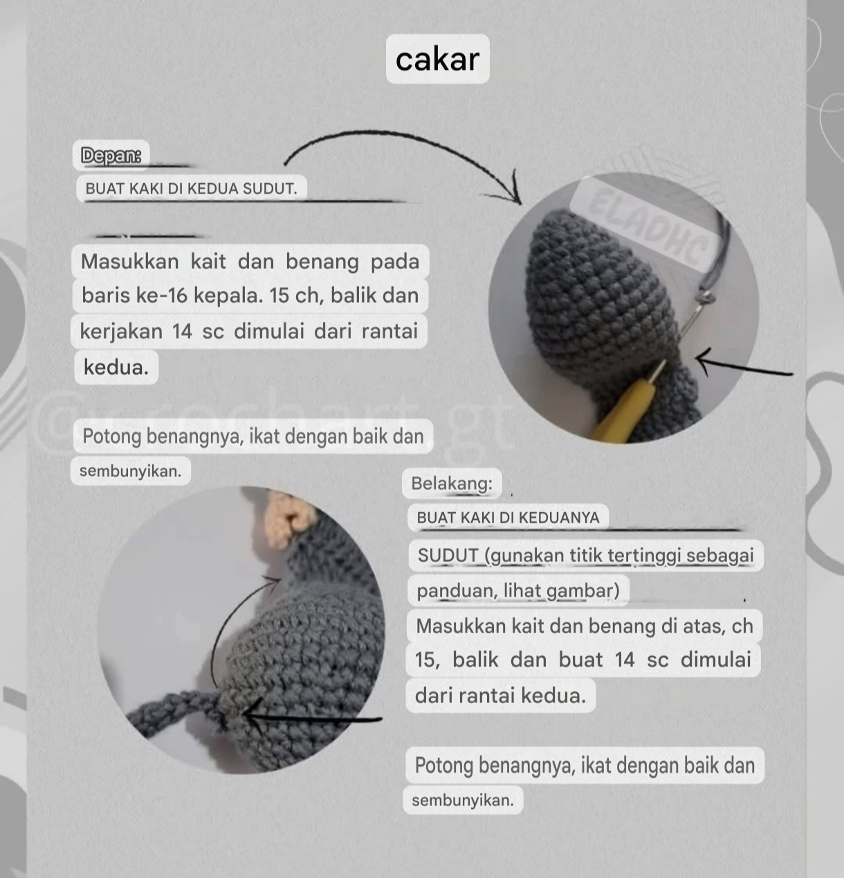 Hướng dẫn móc len chuột chụm cửa màu xám