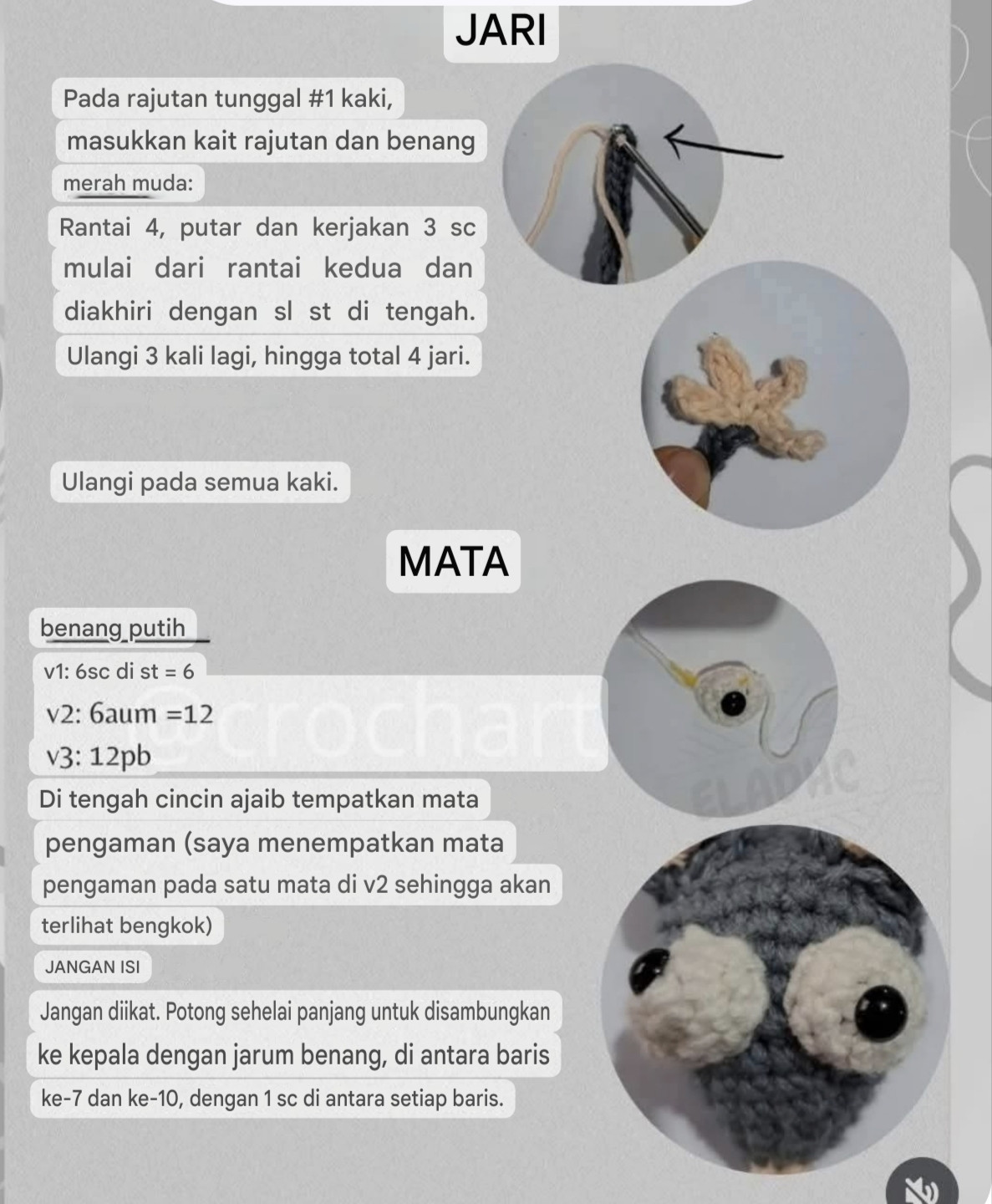 Hướng dẫn móc len chuột chụm cửa màu xám