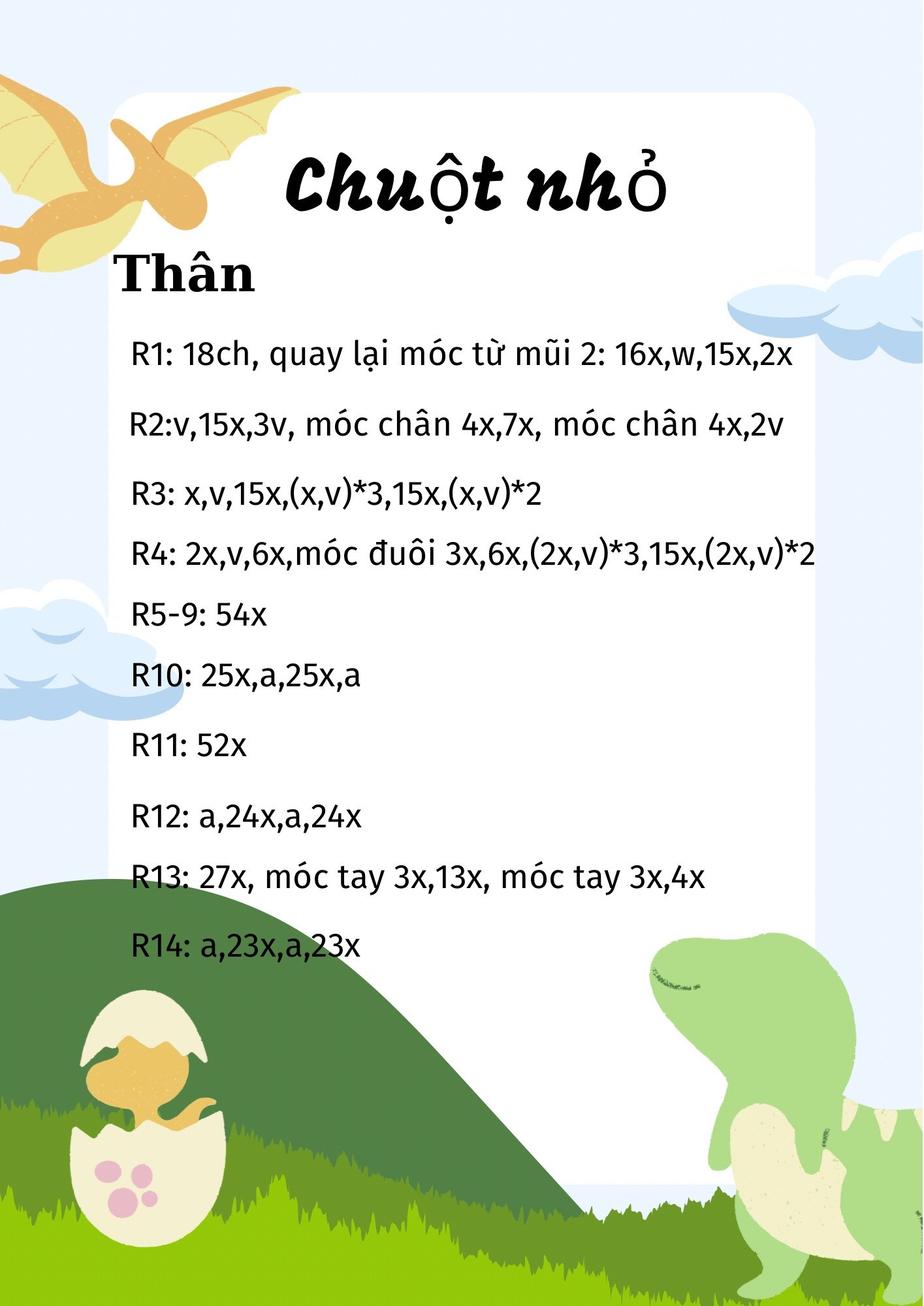 Hướng dẫn móc len chuột nhỏ dễ thương màu hồng xanh