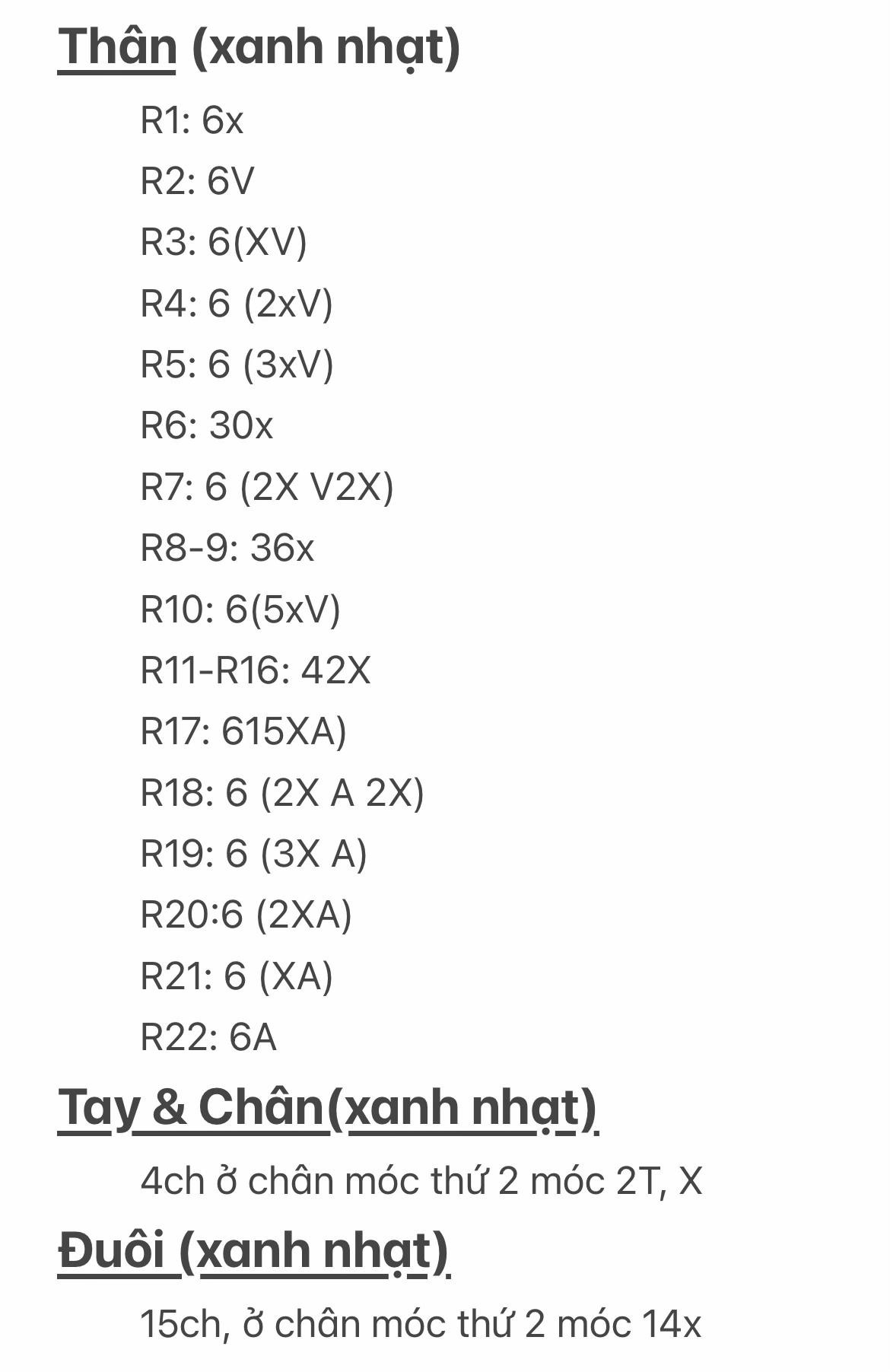 Hướng dẫn móc len chuột xanh nhạt ăn phomai, chart tiếng Việt chi tiết từng phần