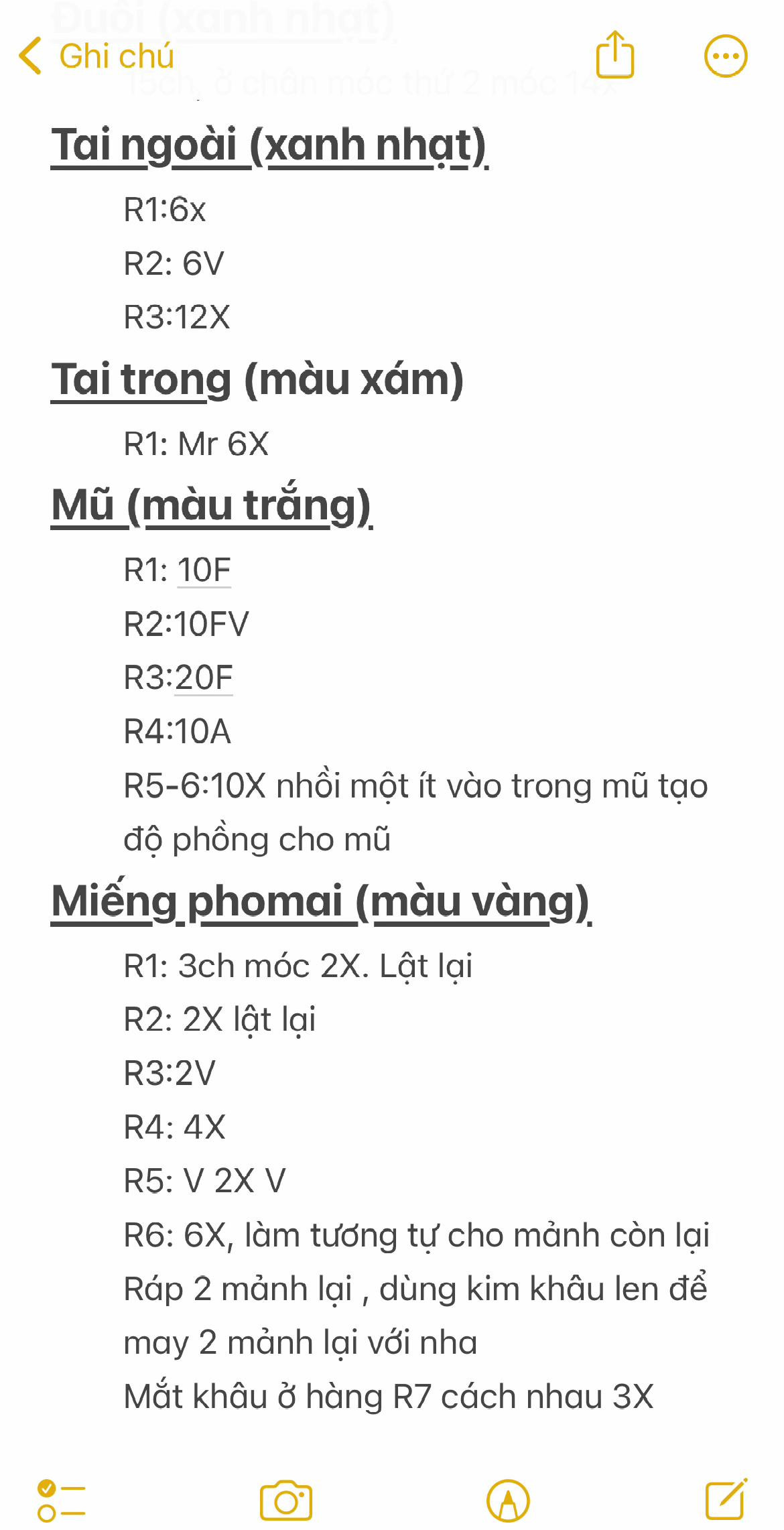 Hướng dẫn móc len chuột xanh nhạt ăn phomai, chart tiếng Việt chi tiết từng phần