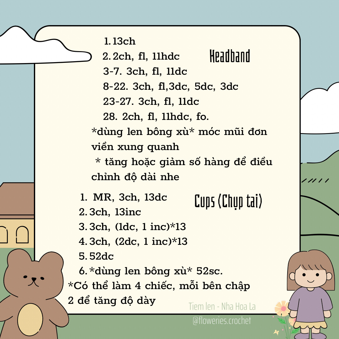 Hướng dẫn móc len chụp tai hình bướm - Free Pattern