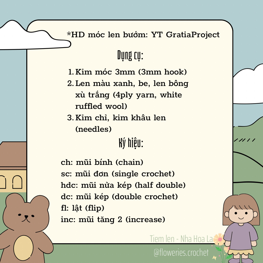 Hướng dẫn móc len chụp tai hình bướm - Free Pattern