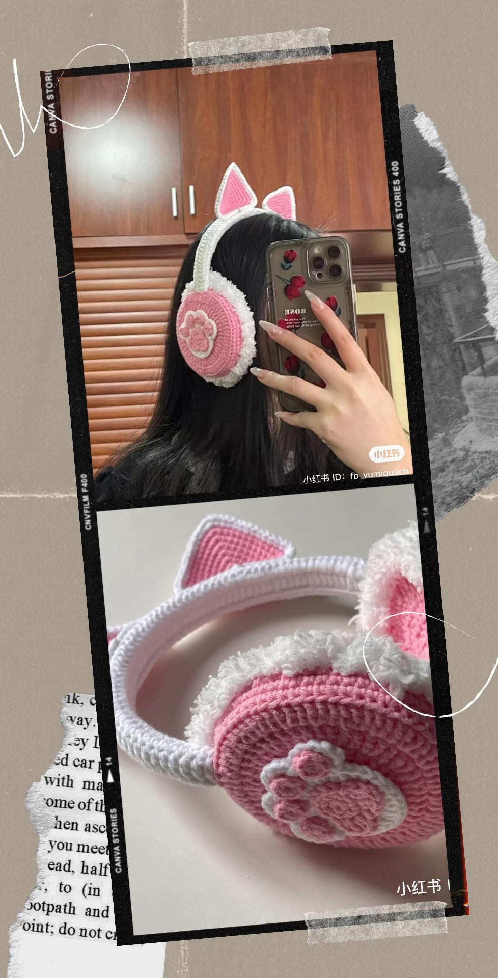 Hướng dẫn móc len chụp tai mèo hồng trắng dễ thương