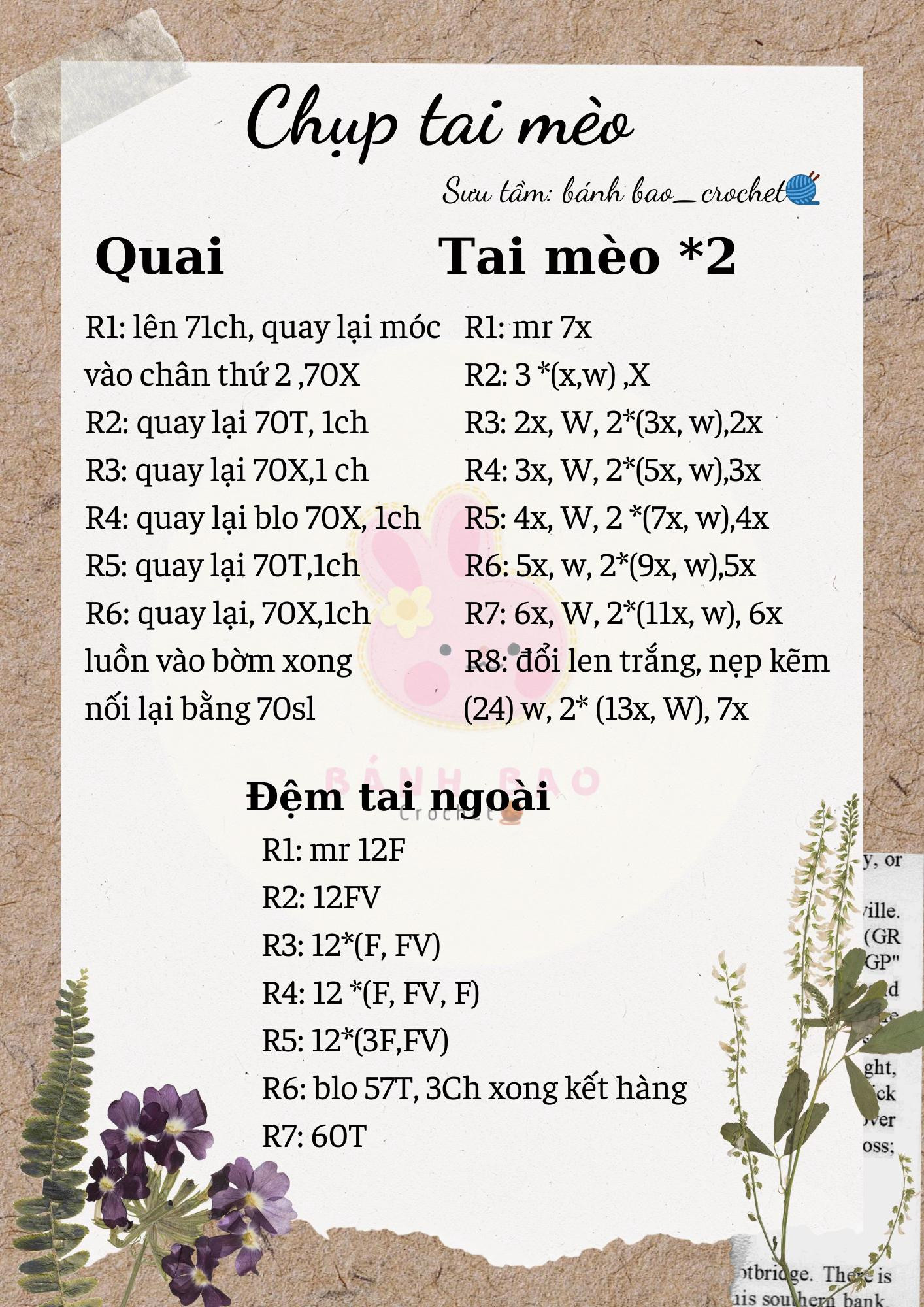 Hướng dẫn móc len chụp tai mèo hồng trắng dễ thương