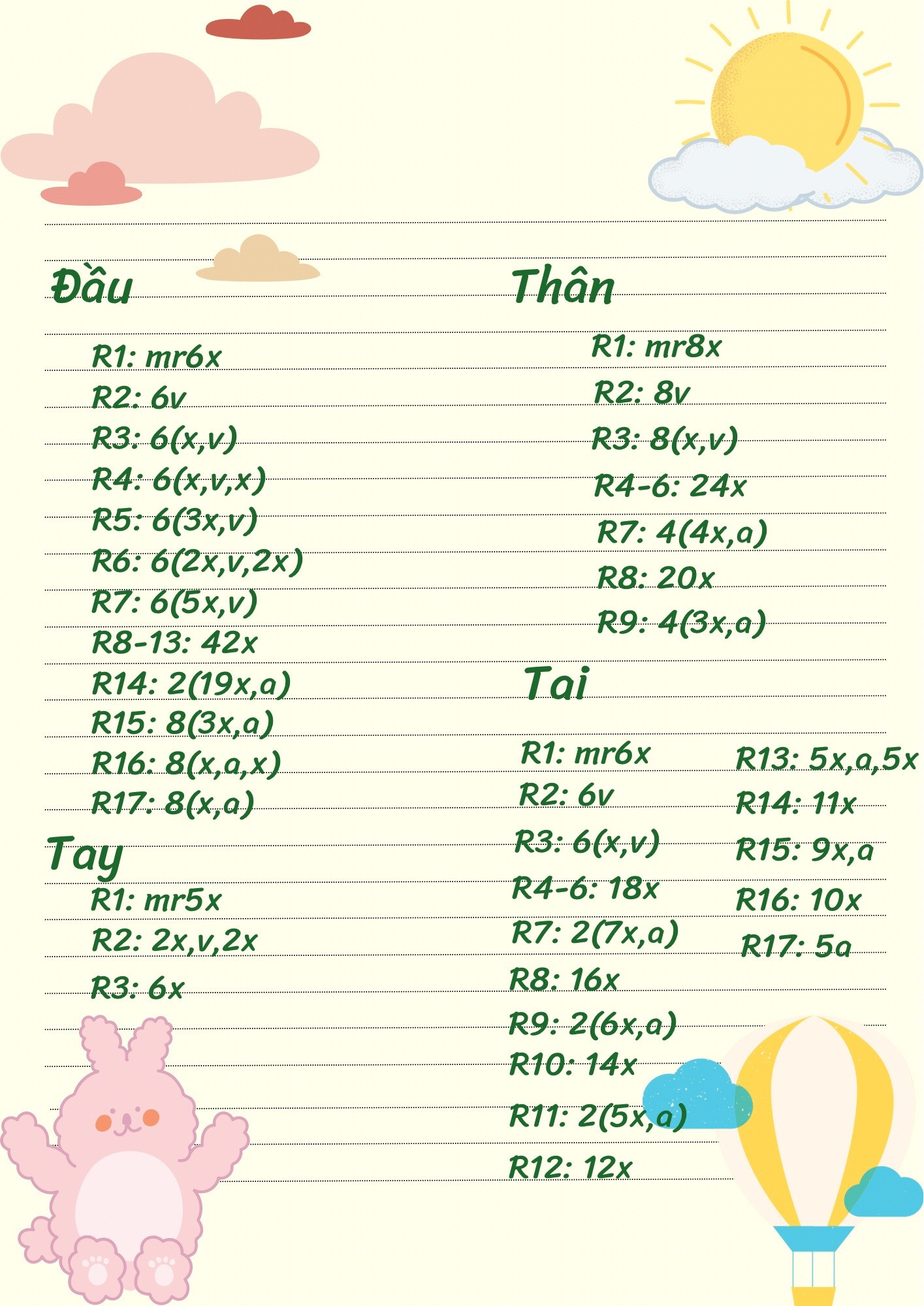 Hướng dẫn móc len Cinnamoroll màu trắng xanh