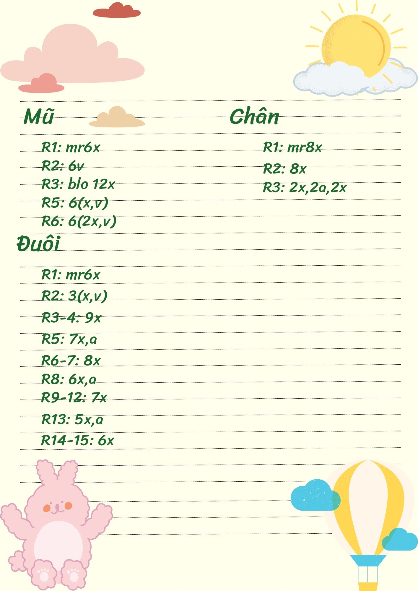 Hướng dẫn móc len Cinnamoroll màu trắng xanh