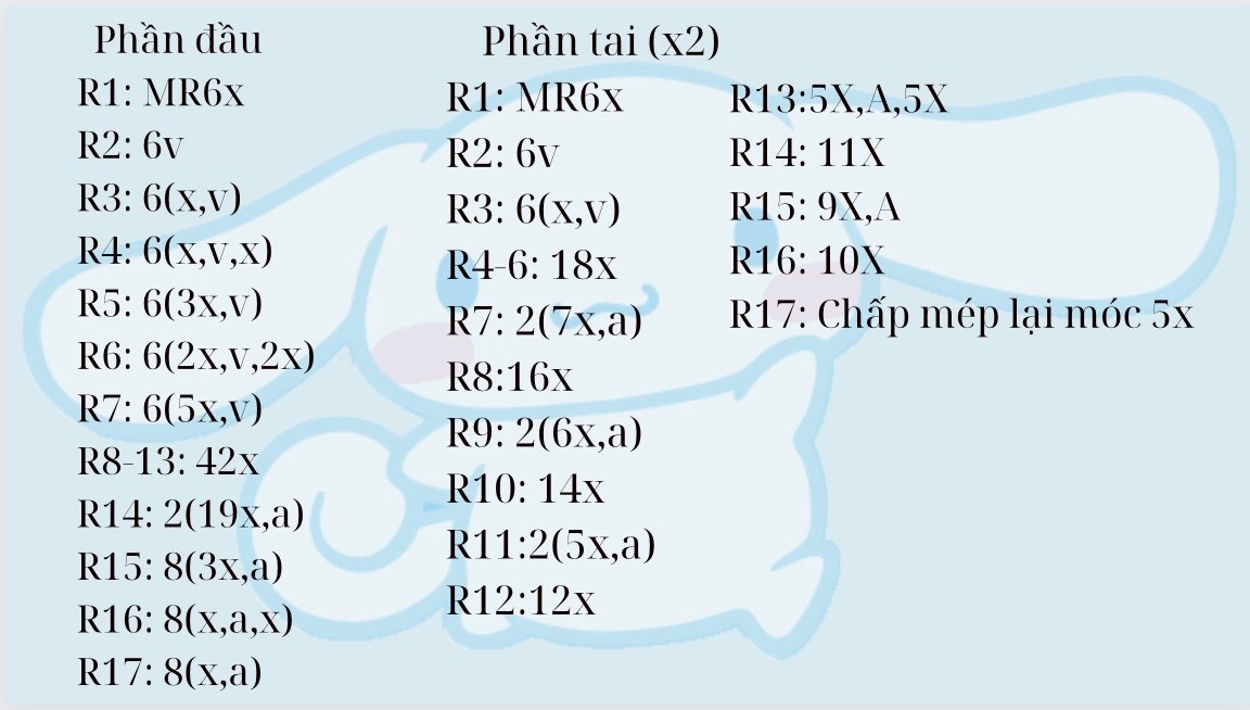 Hướng dẫn móc len Cinnamoroll trắng xanh dễ thương