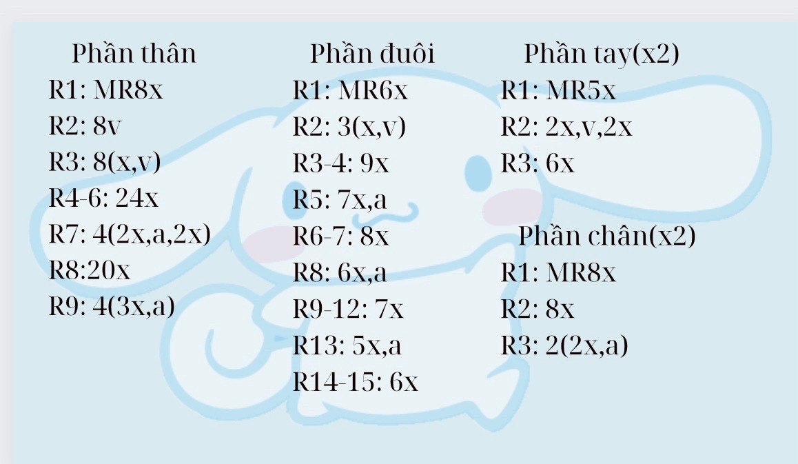 Hướng dẫn móc len Cinnamoroll trắng xanh dễ thương