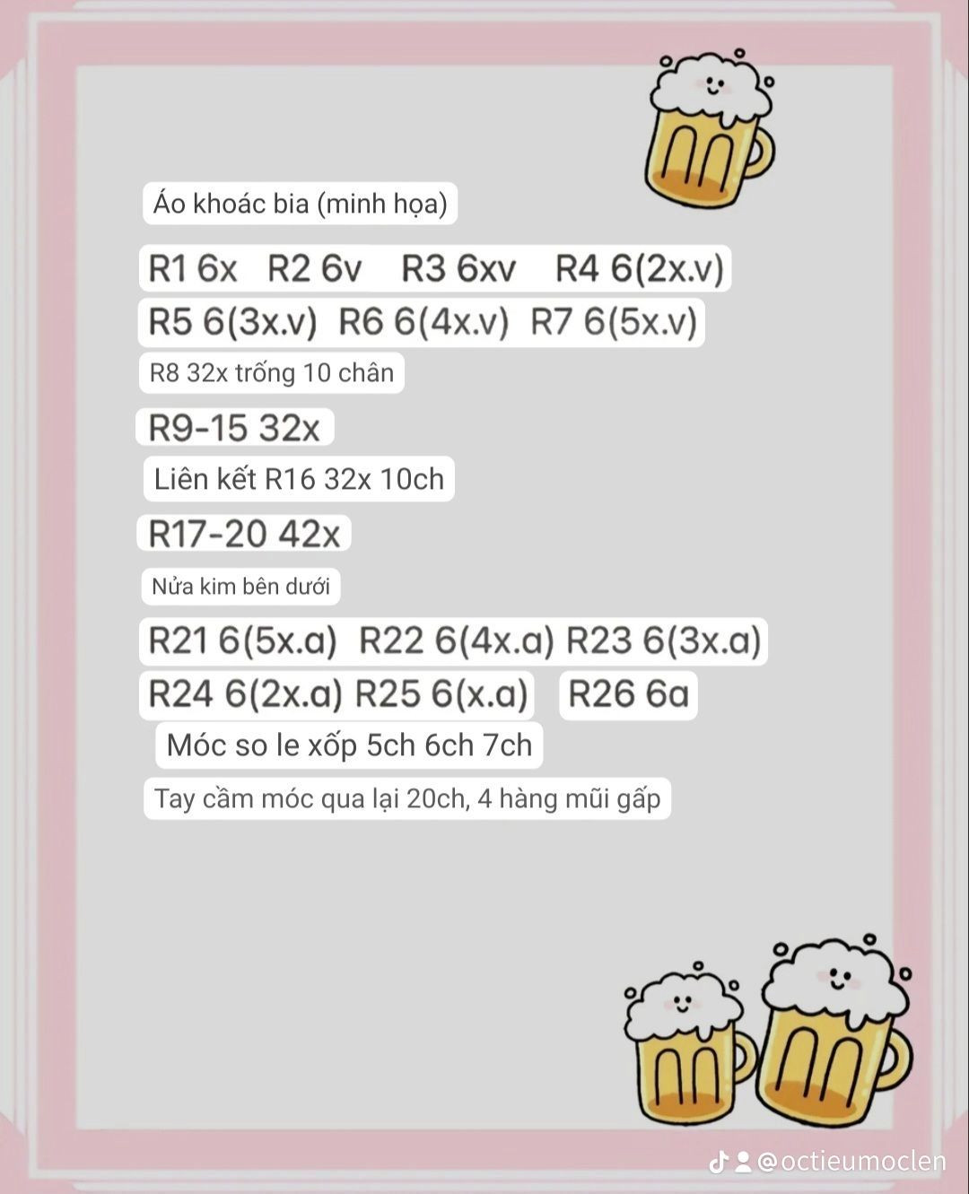 Hướng dẫn móc len cốc bia bọt dễ thương