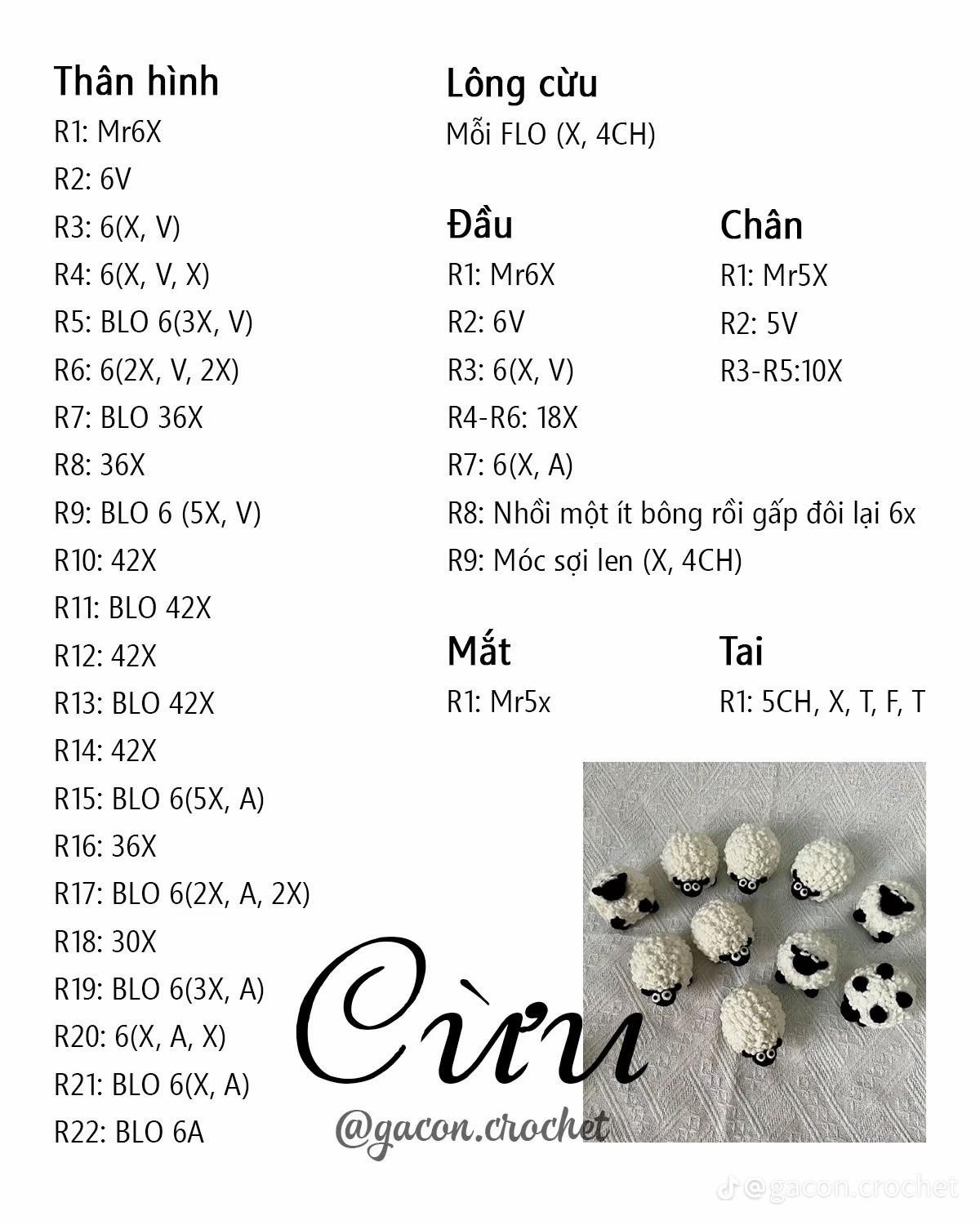 Hướng dẫn móc len con cừu amigurumi dễ thương