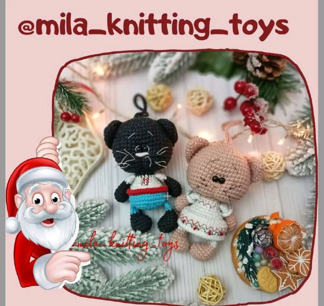 Hướng dẫn móc len con mèo đen và be trang phục Noel