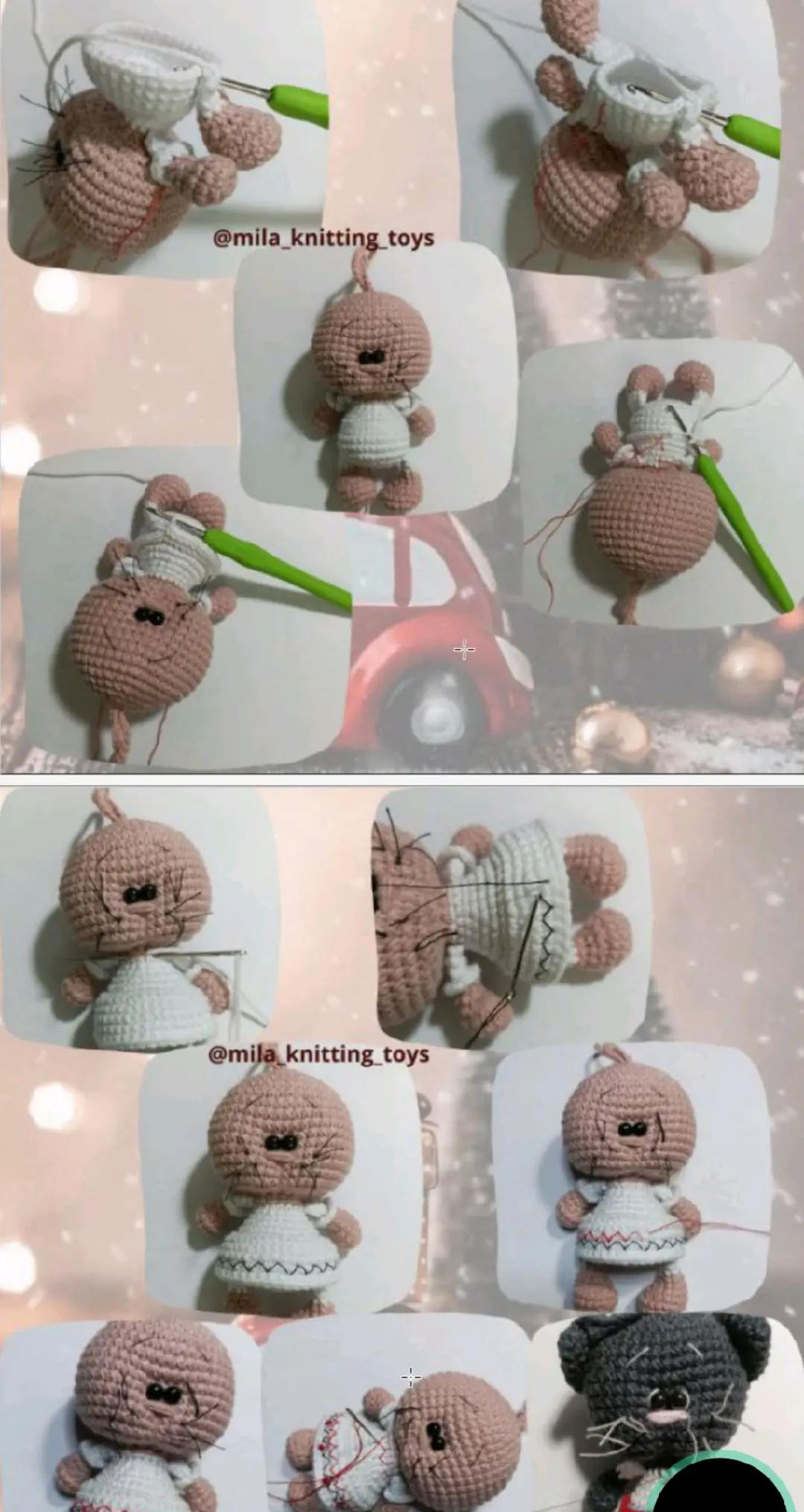 Hướng dẫn móc len con mèo đen và be trang phục Noel