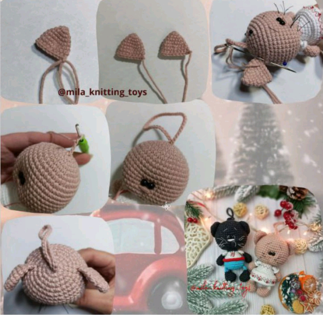 Hướng dẫn móc len con mèo đen và be trang phục Noel