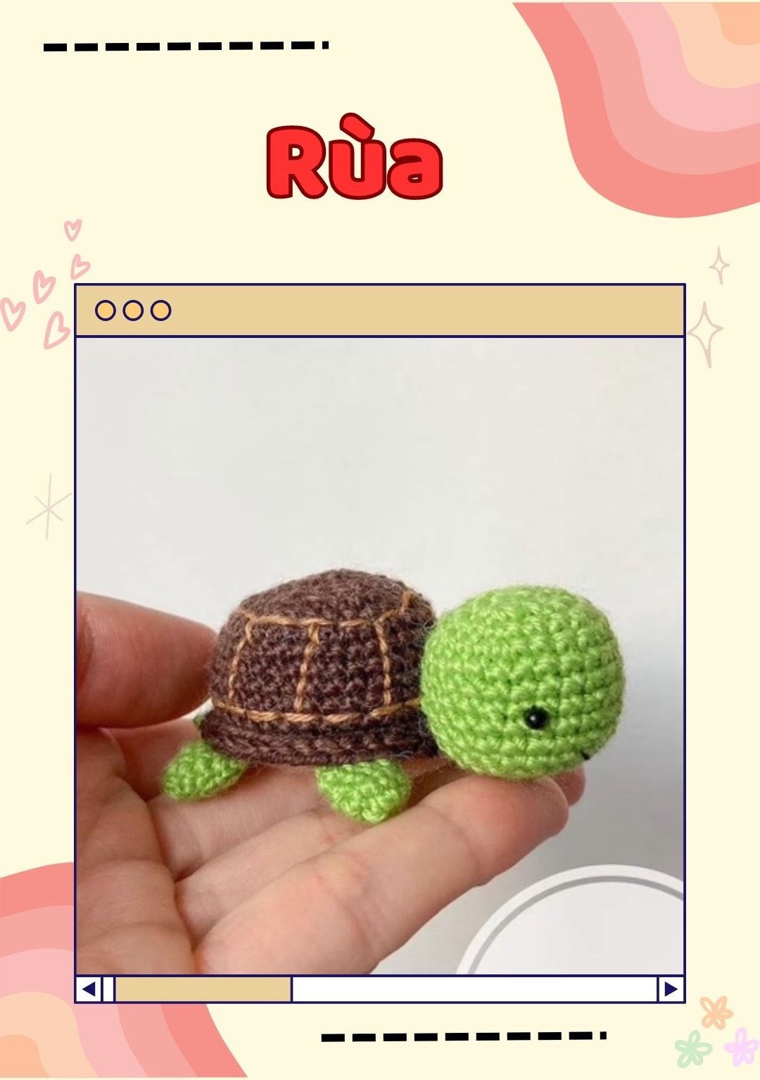 Hướng dẫn móc len con rùa mini màu xanh và nâu