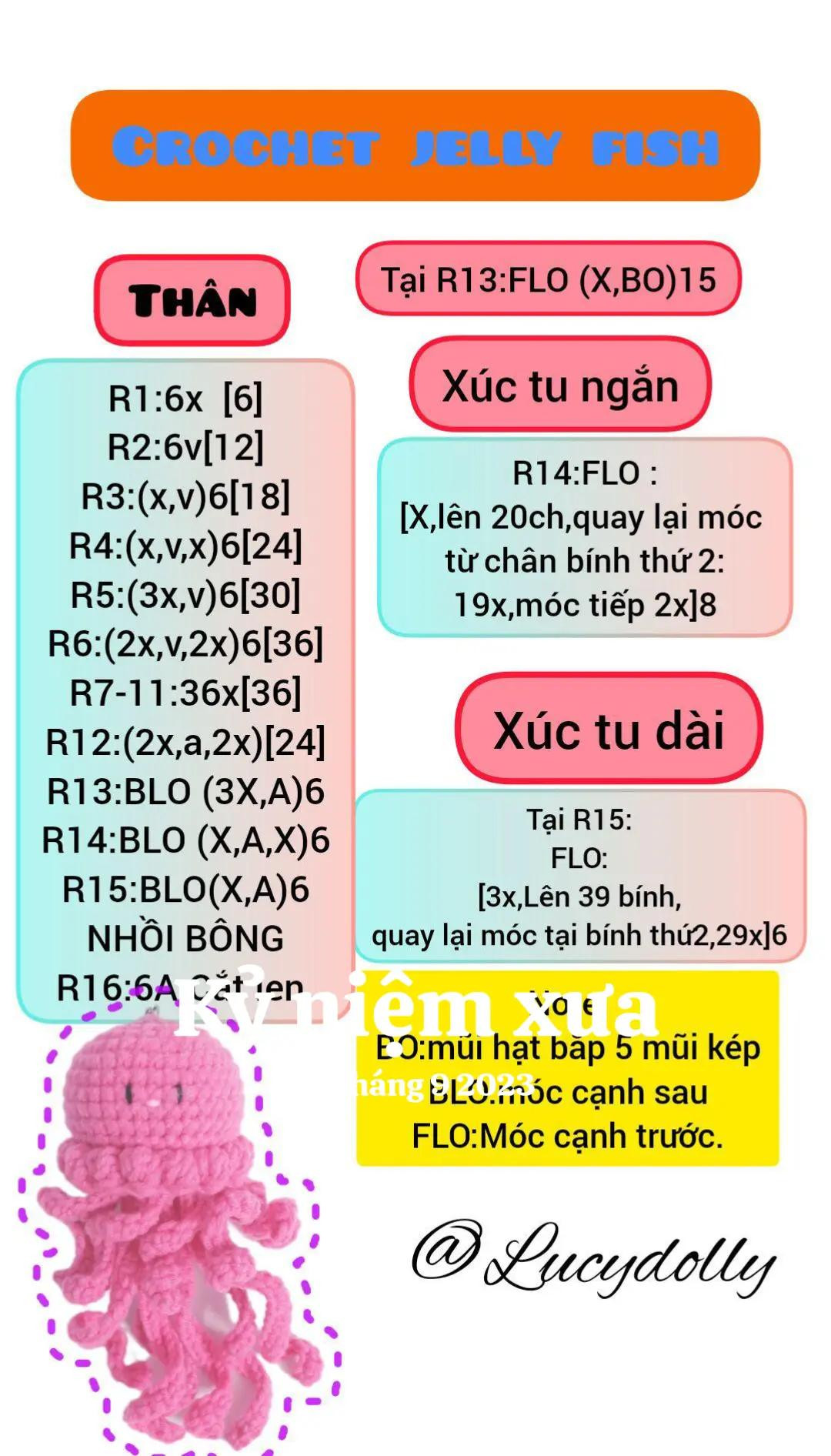 Hướng dẫn móc len con sứa màu hồng dễ thương