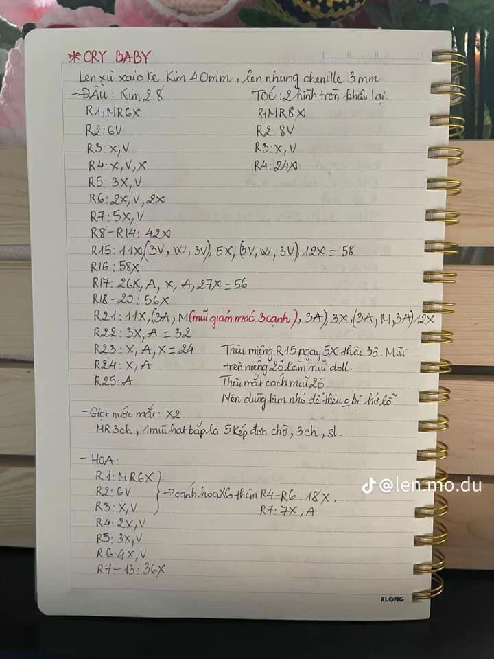 Hướng dẫn móc len CRY BABY hình hoa hồng với mắt khóc, sử dụng len chanelle và len xù