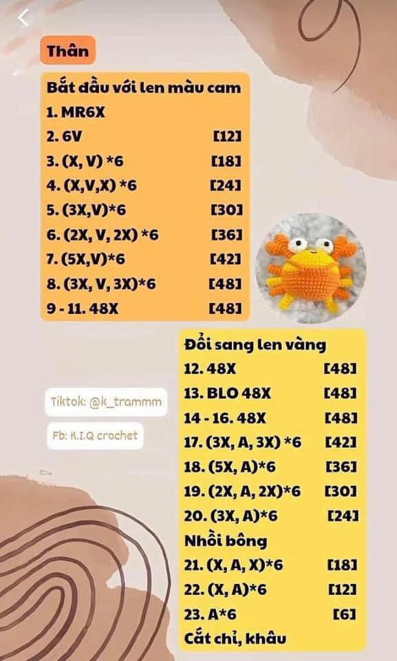 Hướng dẫn móc len Cua Cute - Chart chi tiết từng phần