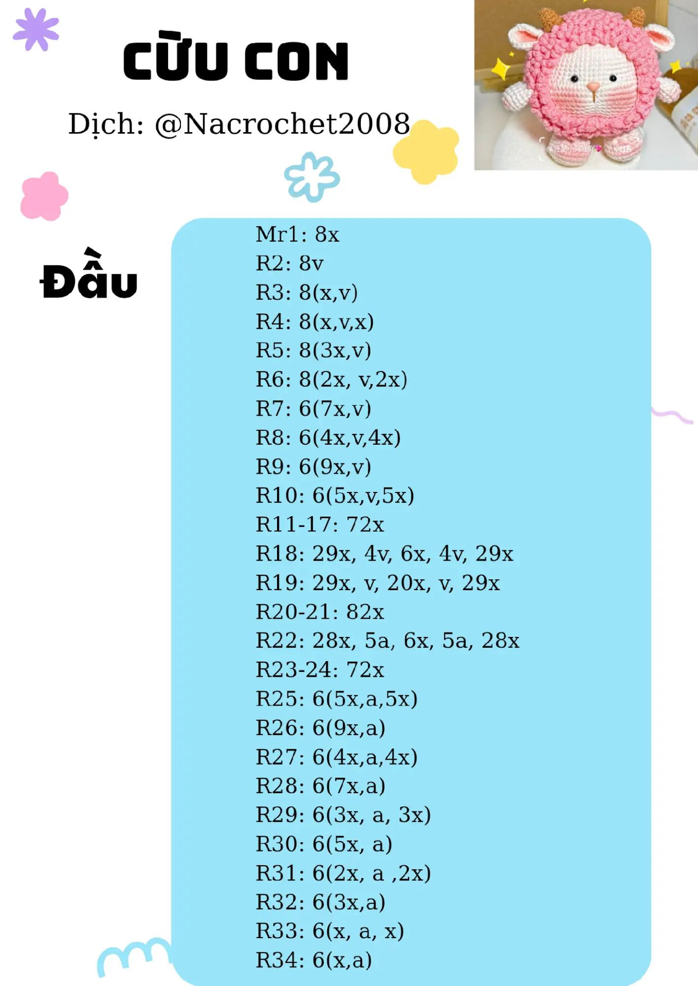 Hướng dẫn móc len Cừu Con màu hồng dễ thương