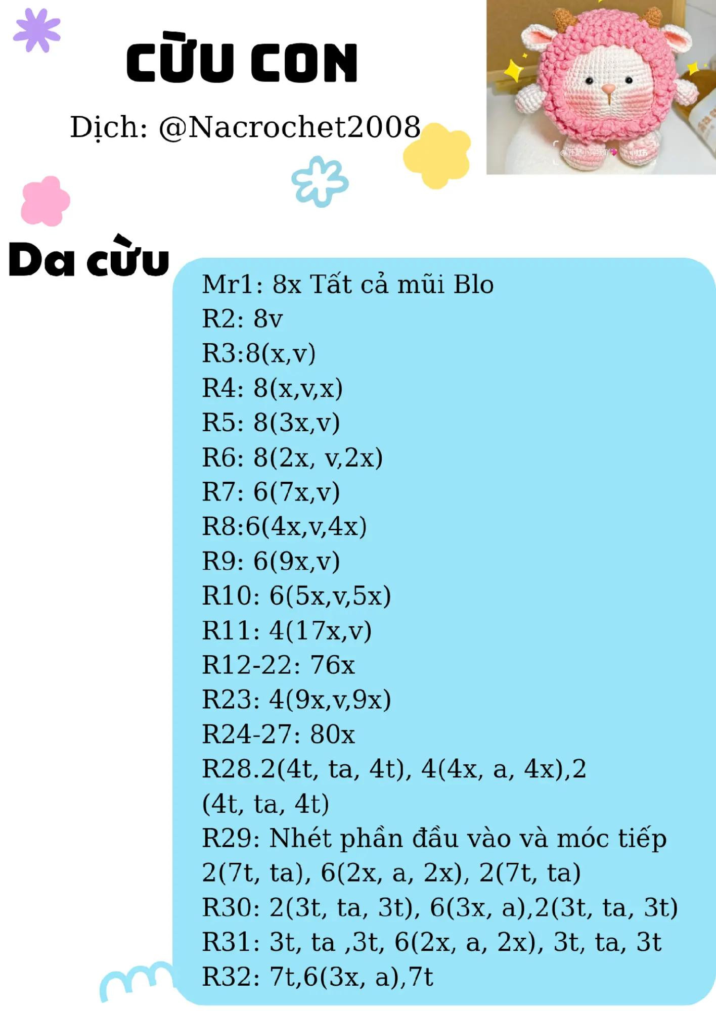 Hướng dẫn móc len Cừu Con màu hồng dễ thương