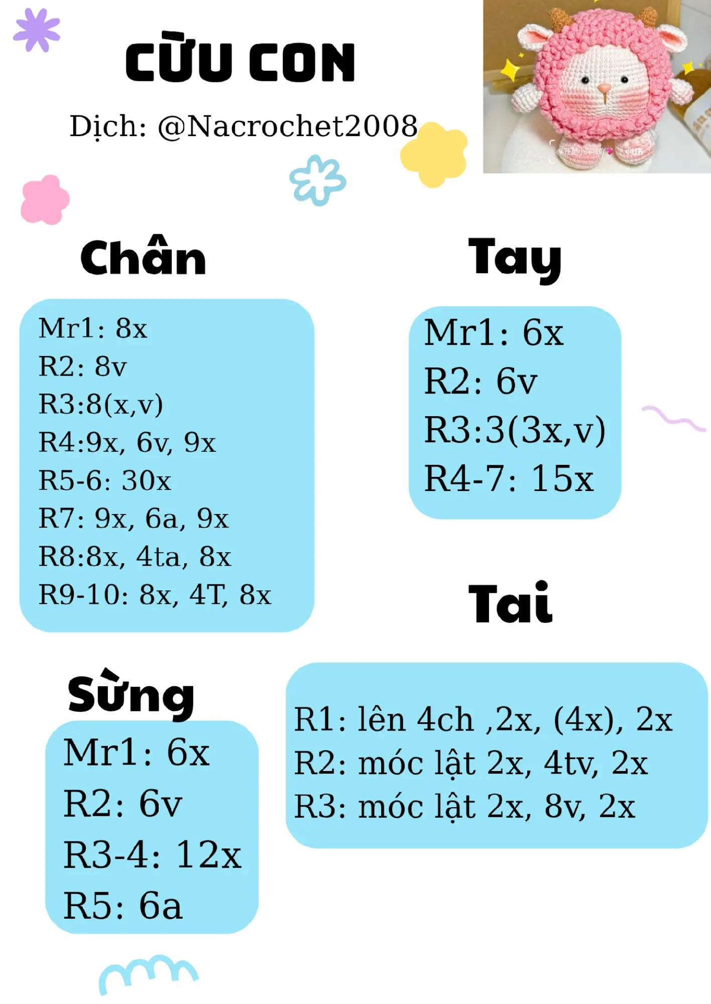 Hướng dẫn móc len Cừu Con màu hồng dễ thương