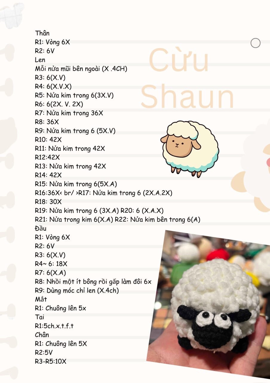 Hướng dẫn móc len Cừu Shaun amigurumi dễ thương