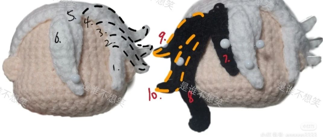 Hướng dẫn móc len đầu búp bê Mochi tóc trắng đen chi tiết