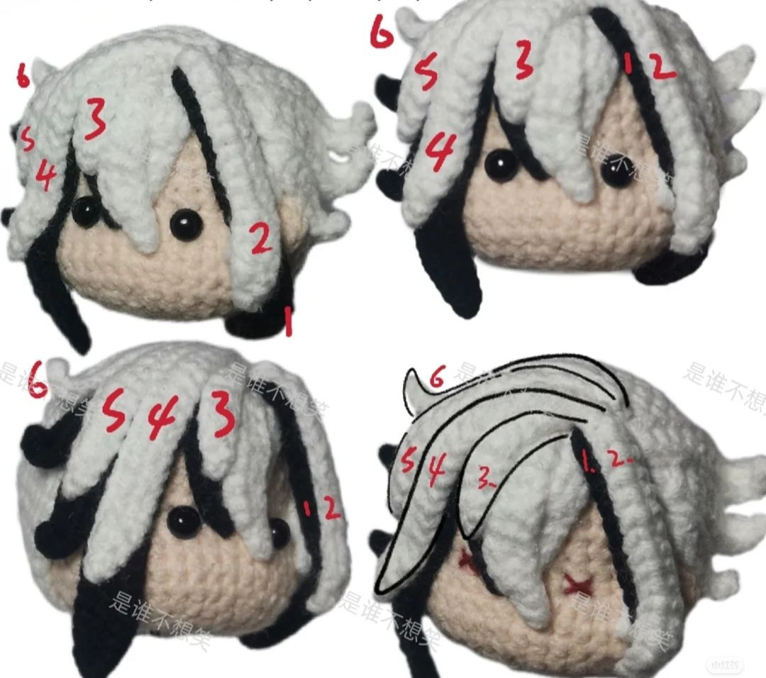 Hướng dẫn móc len đầu búp bê Mochi tóc trắng đen chi tiết