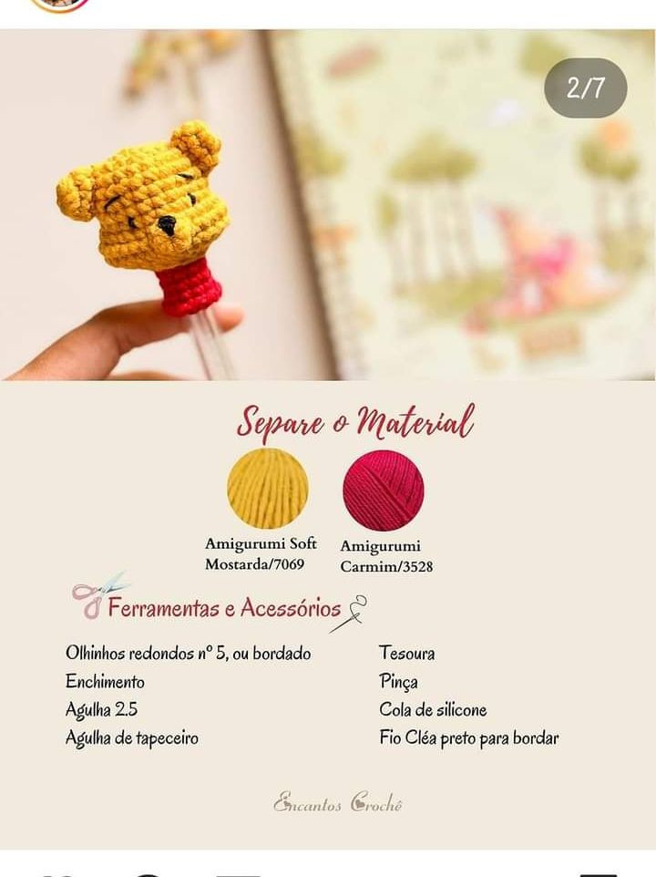 Hướng dẫn móc len đầu gấu Pooh làm nơ bút