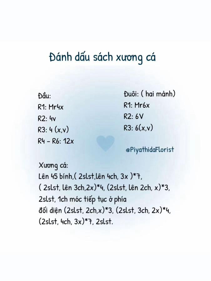 Hướng dẫn móc len dấu trang hình xương cá (Fish Bone Bookmark) với chart chi tiết